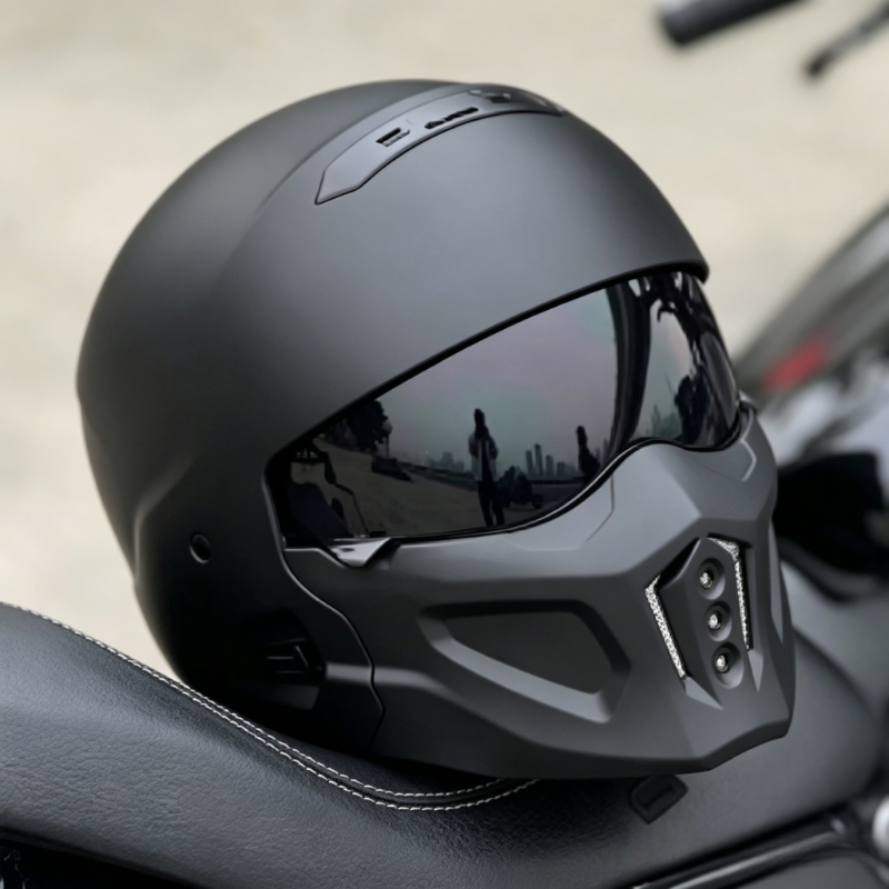 Full Face Motorcycle Helmet With Bluetooth - Прочный ярко-черный мотоциклетный шлем скорпиона на